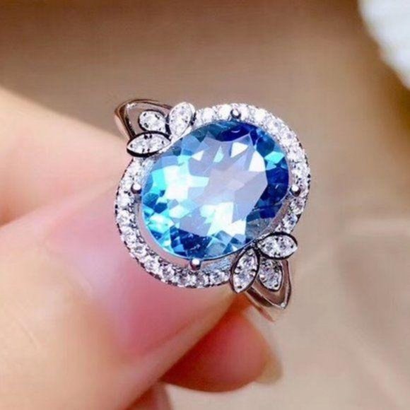 Jewelry - NEW 925 Sterling Silver Topaz Diamond Halo Ring